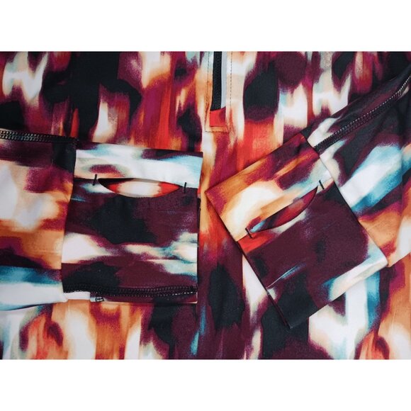 Xersion Womens Petite Medium PM Athletic Vented Running Top Abstract Thumb Holes - Picture 13 of 16